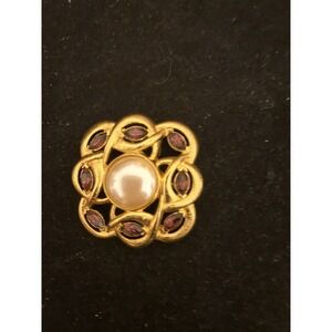 Vintage Signed Monet Brooch With Faux Pearl And Purple Measures 1.96"